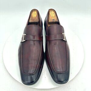 Magnanni Men Size 9M Red Brown Leather Pull On Buckle Strap Dress Shoes